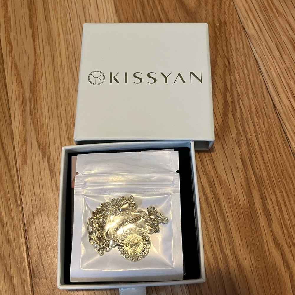 Kiss Gold Coin Charm “M” Initial Necklace - Shiny Gold Pendant